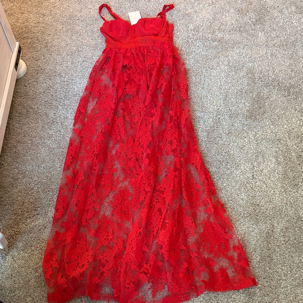 Hello Molly Fiery Red Lace Bustier Dress